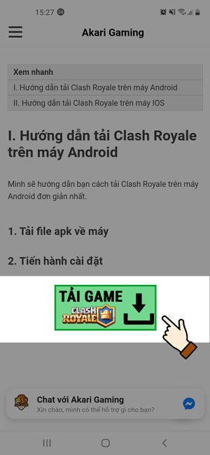 Bấm vào TẢI GAME CLASH ROYALE