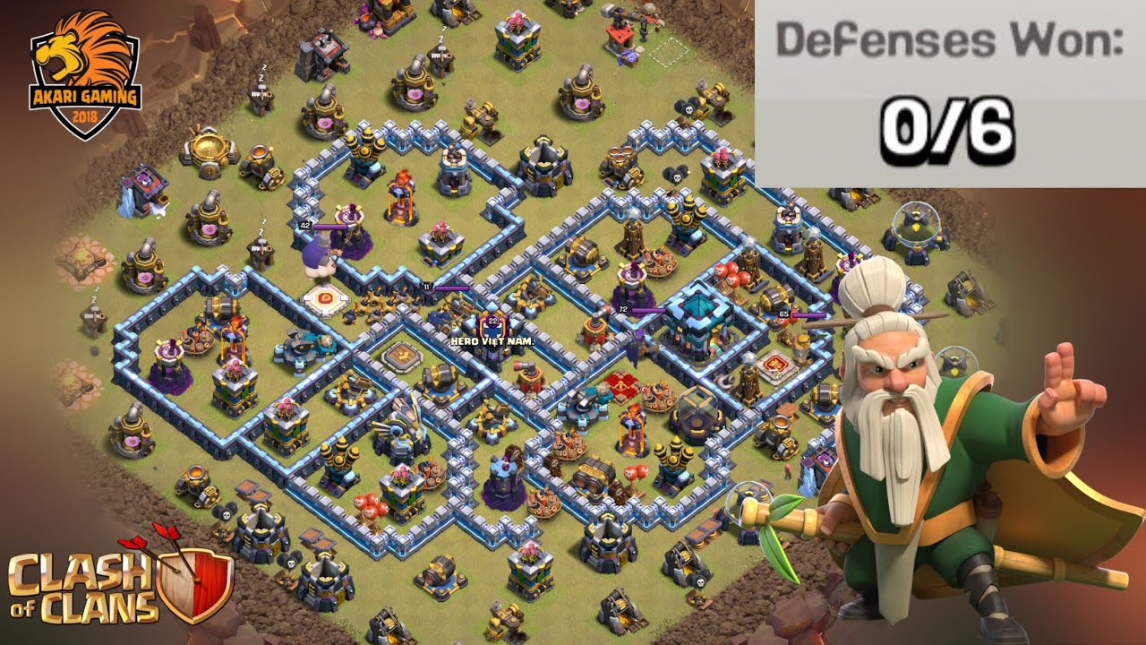 BASE TH13 THỦ 6 LƯỢT ĐÁNH TRONG 1 WAR TH14 ĐÁNH KHÔNG NÁT Clash of clans 