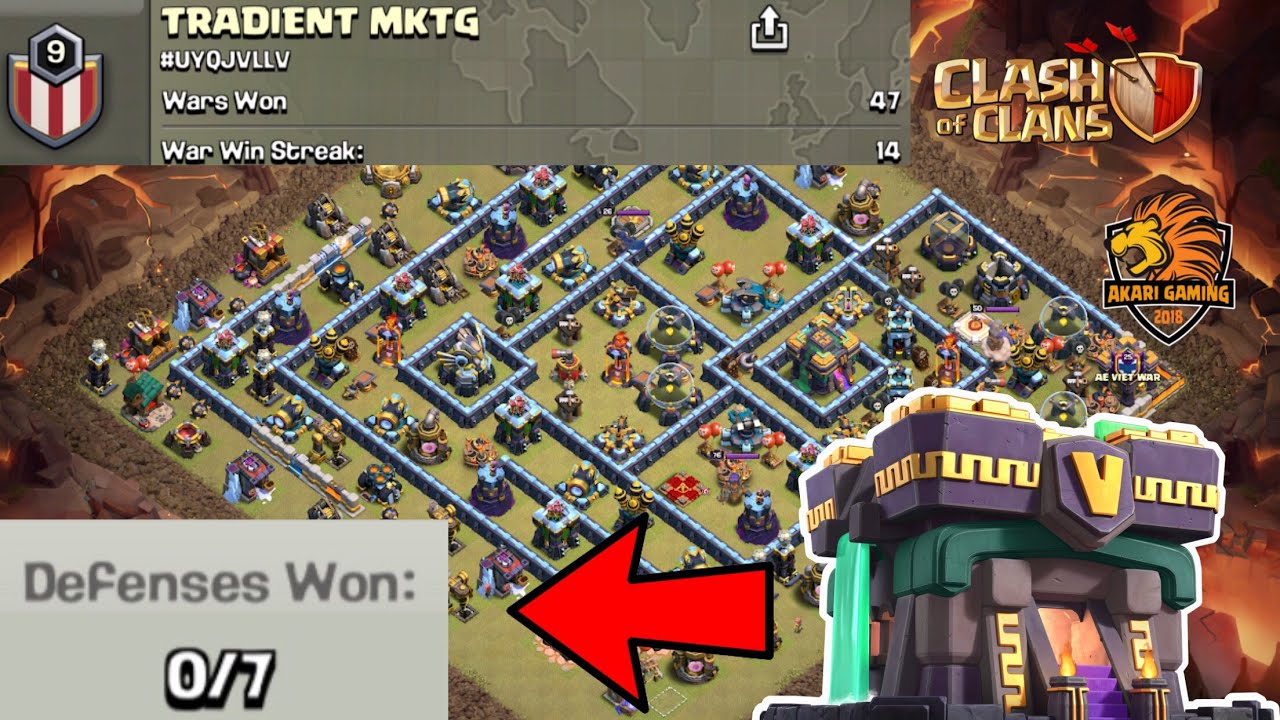 NEW BASE TH14 THỦ 7 LƯỢT TRONG TRẬN WAR FULL SAO CLAN CHUỖI 14 CỰC MẠNH Clash of clans 