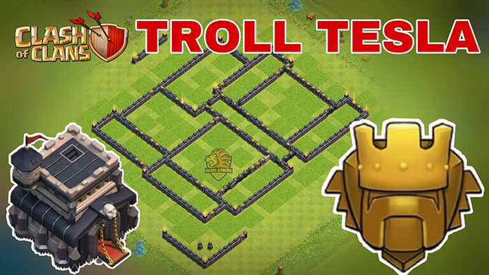 BASE TH9 CHỐNG 3 SAO LEO RANK TITAN HIỆU QUẢ Clash of clans TROLL TESLA