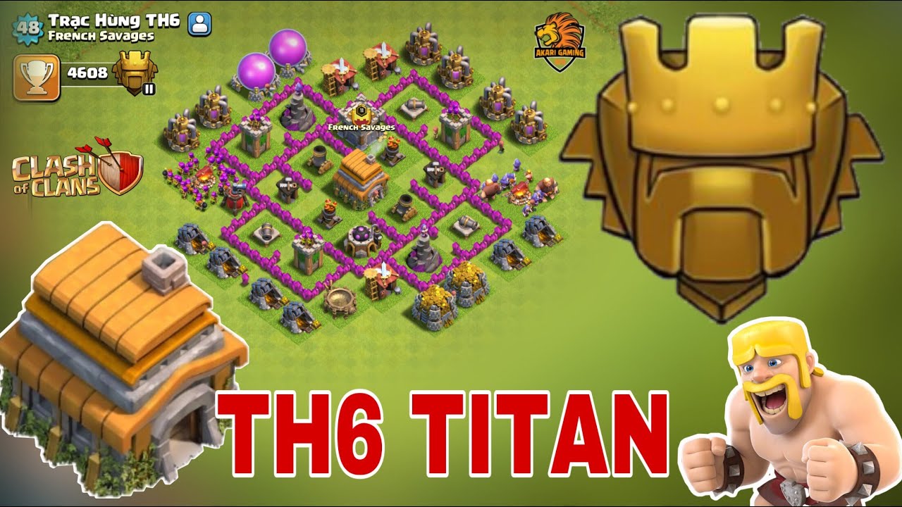 CUNG CHÉM TH6 GIBARCH LEO RANK TITAN VỚI MẪU BASE MỚI NHẤT Clash of clans